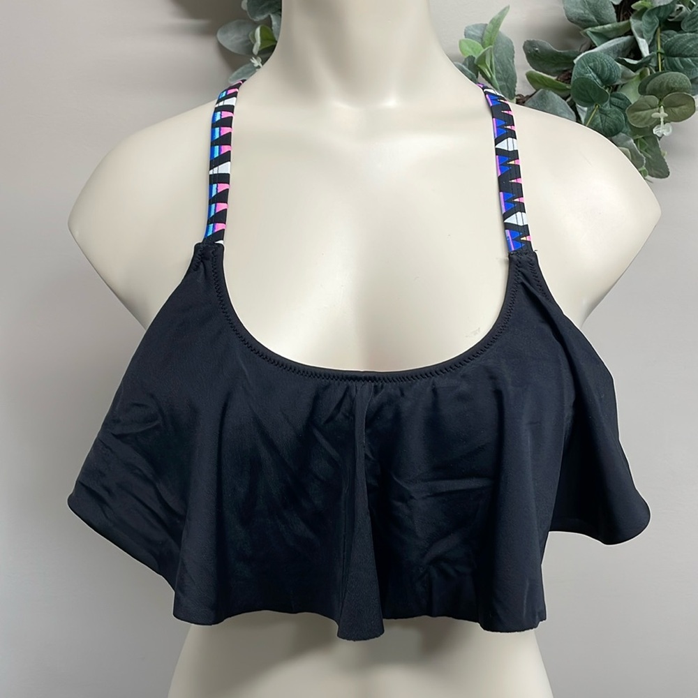 PINK Victoria’s Secret Flutter Swim Bikini Top Black Strappy Back M